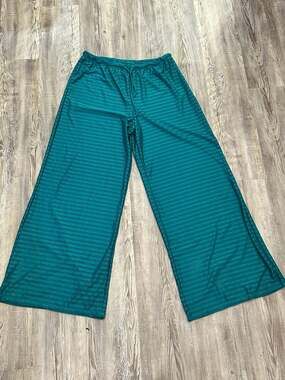 Hurley Women's Teal Mesh Stripe Wide Leg Beach Cover-Up Pants